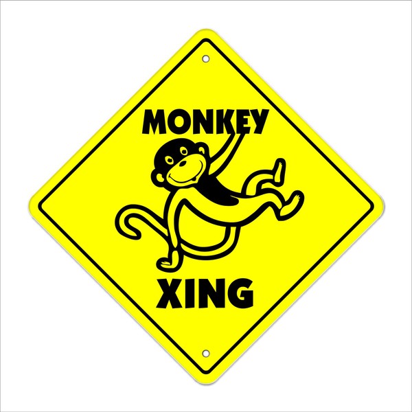 Monkey Crossing Sign Zone Xing | Indoor/Outdoor | 14" Tall Plastic Sign new caution road funny gag jungle chimp animal
