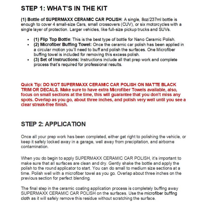 SUPERMAXX CAR POLISH "ADVANCED TRICURE CERAMIC PAINT PROTECTION "HIGH GLOSS"