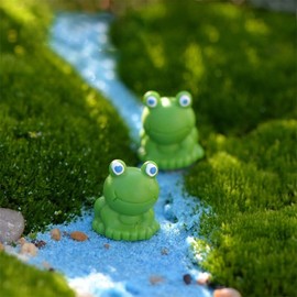 Acxico 7Pcs Cute 5 Frog and 2 Lotus Pond Miniature Landscape Ornaments DIY Accessories Resin Fairy Garden Craft Decoration