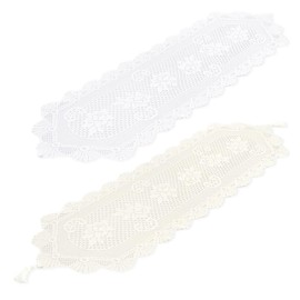 2 Pieces Hollow Lace Tablecloth Table Decoration Furniture Accessories Home Decor Coffee Table Cloth Lace Table Cloth Lace Table Mat (White)