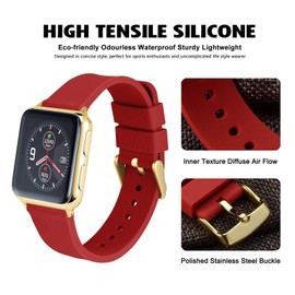 WOCCI 19mm Silicone Watch Band with Gold Buckle, Soft Rubber Replacement Straps with Quick Release (Red)