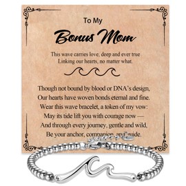 Wisedawn Bonus Mom Mothers Day Gifts, Wave Bracelet Jewelry for StepMom Step Mom Mothers Day Gift Birthday Christmas Second Adoption Present