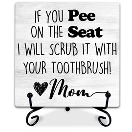 5'' Funny Bathroom Decor Sign With Metal Stand - If You Pee On The Seat I Will Scrub It With Your Toothbrush - Rustic Wooden Plaque Tabletop Gifts - Home Toilets Restroom Shelf Decor & Supplies-A24