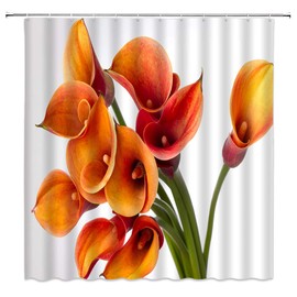 BCNEW Calla Lily Shower Curtain Decor Orange Flower Romance Romantic Love Spring Creative Plant Decorative Polyester Fabric Machine Washable with Hooks 70x70 Inches
