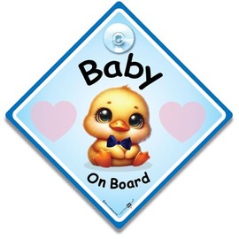 Baby on Board Sign Duck Blue, 14cm x 14cm, Baby Car Sign with Cute Duckling