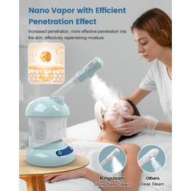 Kingsteam Facial Steamer - Ozone Steamer with Extendable Arm - Professional Nano Ionic Facial Steamer for Deep Cleaning - Portable for Personal Care Use at Home or Salon (Blue)