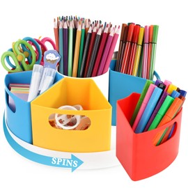 HMXLJJY Rotating Desk Stationary Organiser, 7 Segments, School Supplies Organizer for Kids, Art Supply Organizer for Home Office Classroom, Multicolored (Large)