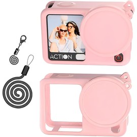 Funda de silicona para DJI OSMO Action 6, funda protectora de silicona suave para lente DJI OSMO Action6, accesorios de cámara deportiva con cordón y correa antipérdida (rosa)
