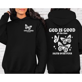 MAXIMGR Christian Sweatshirts for Women God Is Good Hoodies Oversized Jesus Religious Sweater Bible Verse Pullover Tops Black