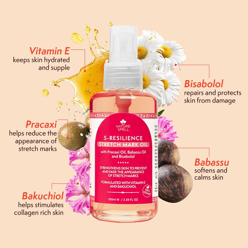 Nature Spell Stretch Mark Body Oil, Strengthens Skin Elasticity &