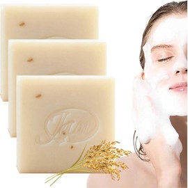 Jabón de arroz de 3 piezas 65 g limpiador hidratante antiácaros jabón leche arroz para mujeres natural no irritante.