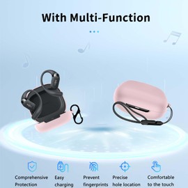 for SHOKZ OpenFit 2 Case Cover,NOUKAJU Earphone Protective Cover(with Carabiner + Lanyard) Drop-Proof,Shock-Proof,Dust-Proof,Protective Case for SHOKZ OpenFit 2(Pink)