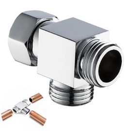 Brass Chrome T Shape Adapter 1/2.3 Way Connection Valve 3 Way Diverter Valve 1/2 T Adapter Polished Brass Chrome Plated for Toilets Bathroom Kitchen Sink Bidet