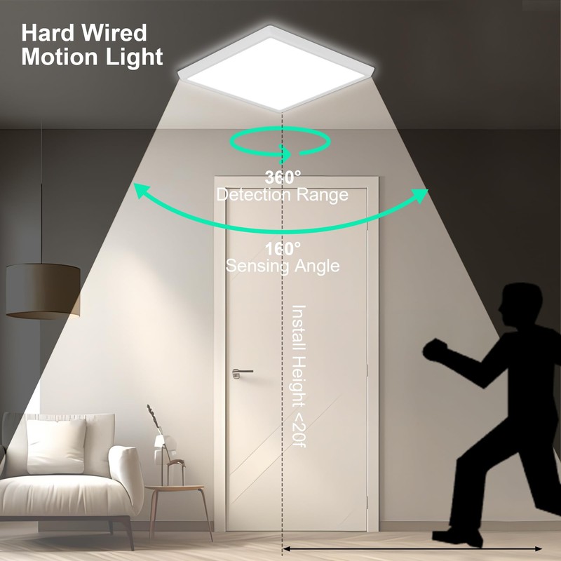 DODOPEN Flush Mount Motion Sensor Ceiling Light Wired, 12 Inch