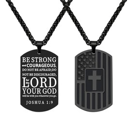 Be Strong and Courageous Cross Necklaces for Men Inspirational Christian Gifts for Men 24" Religious American Flag Pendant Necklace for Men Cool Graduation Gifts for Him Patriotic Army Gifts for Men