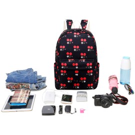 Joyfulife Backpack for Girls School Bags Kids Bookbags Teen Girls Backpacks with Lunch Box Pencil Bags Travel Daypack (Cherry Black)