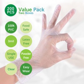 Dr.GreenPanda XL 200pcs Great Value Pack Clear Vinyl Disposable Gloves Food Safe Food Service Food Prep Food Handling Cooking Cleaning Multipurpose Light Work Latex Free Powder Free Non-Sterile