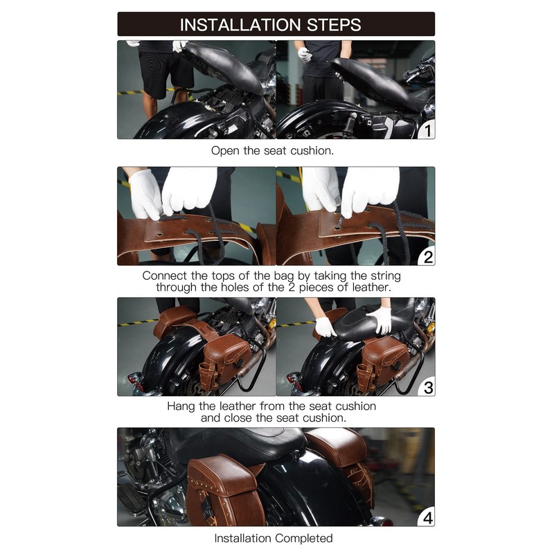 NICECNC Motorcycle Saddle Bags, PU leather Motorcycle Saddlebags, Reinforced Straps