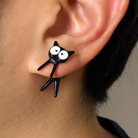 Wendalern Black Cat Stud Earrings Cute Animal Kitten Ear Jacket Earrings Lovely Cartoon Kitty Front Back Earrings Jewelry for Women Girls Pet Lovers