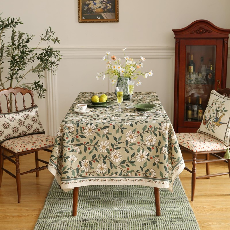 ISAENNE French Tablecloth, Linen/Polyester Blend, Rectangular, 118" x 67", Brune,