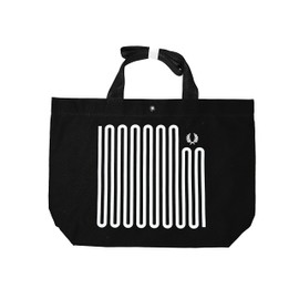 Fred Perry Mens Womens Unisex 100% Cotton Sound Wave Print Tote Bag in Black