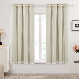 Deconovo Double Layer Blackout Curtains and Sheer Grommet Light Blocking Curtains, Light Beige, 52W x 63L
