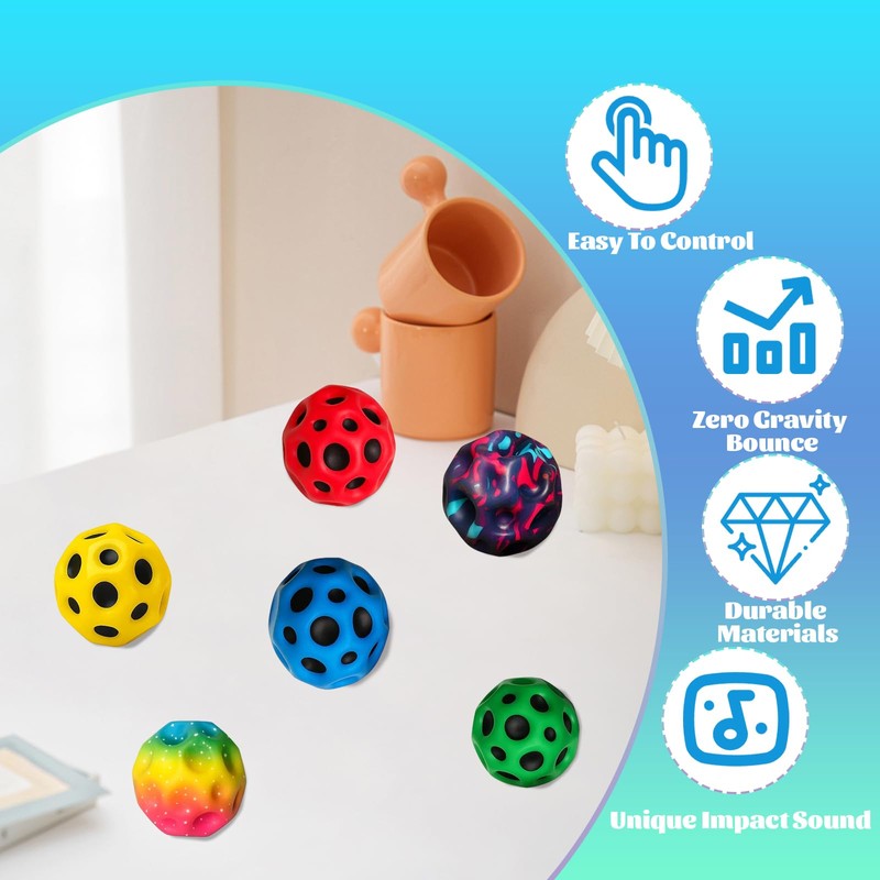 Moon Ball, 6PCS Spaceballs with High Bounce, Foam Balls for