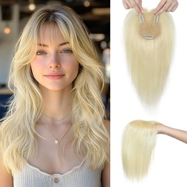 SEIKEA Hair Toppers for Women Real Human Hair, 10" Clip in Bangs Hand-tied Base 1.4 * 2.2inch Natural Realistic with Thinning Hair with Wispy Bangs Blonde