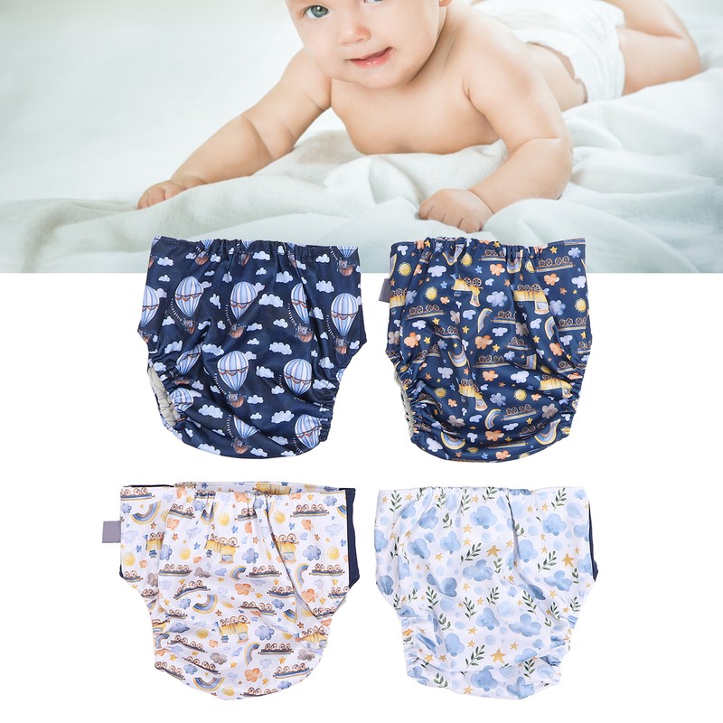 4 Pcs Reusable Cloth Diapers Easy to Set Up Washable