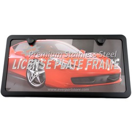 Premium UV Resistant Slim Style Stainless Steel License Plate Frame (2 Holes, UV Resistant Black Matte Finish)