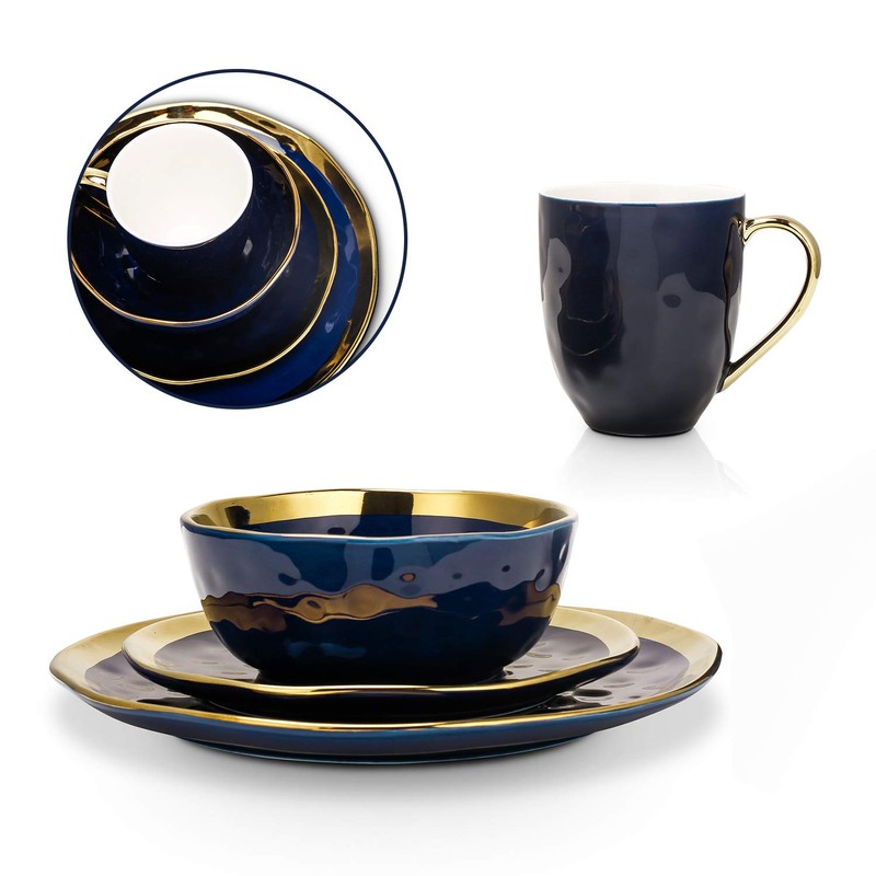 Stone Lain Porcelain 16 Piece Dinnerware Set, Service for 4,