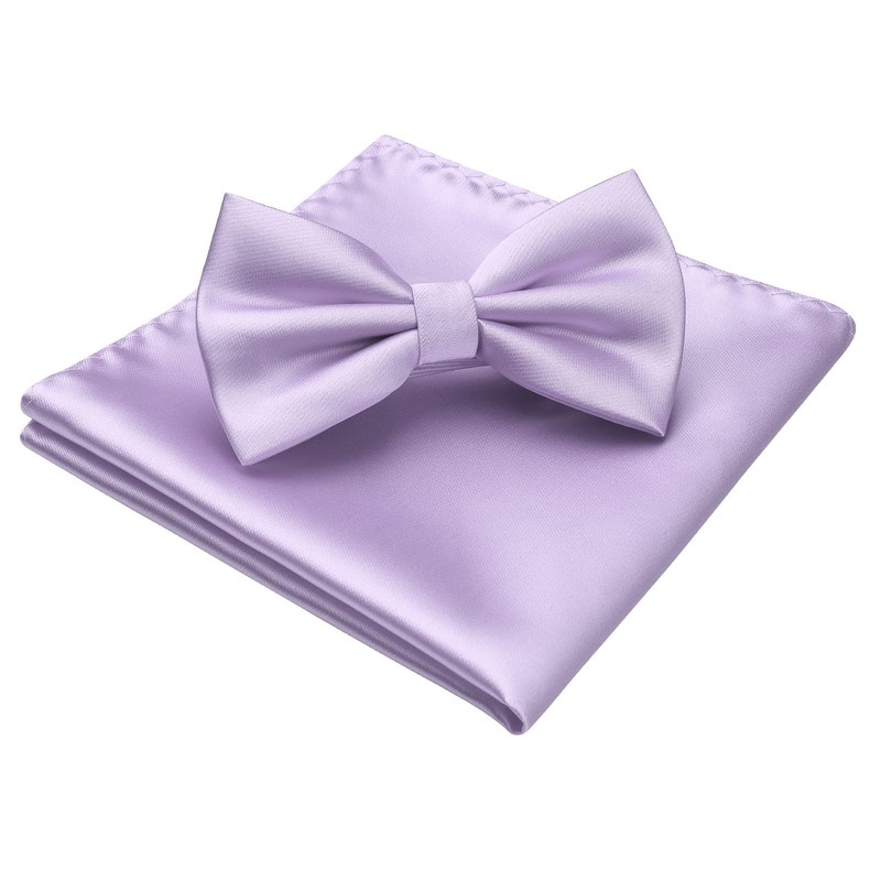 HISDERN Men's Bow Pocket Square Set Plain Pre-Tied Fly Handkerchief