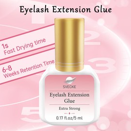 SVECKE Lash Extension Glue 5ml, 1s Fast Drying Eyelash Extension Glue for Professional Eyelash Extension, Waterproof Eyelash Glue Adhesive Extra Strong