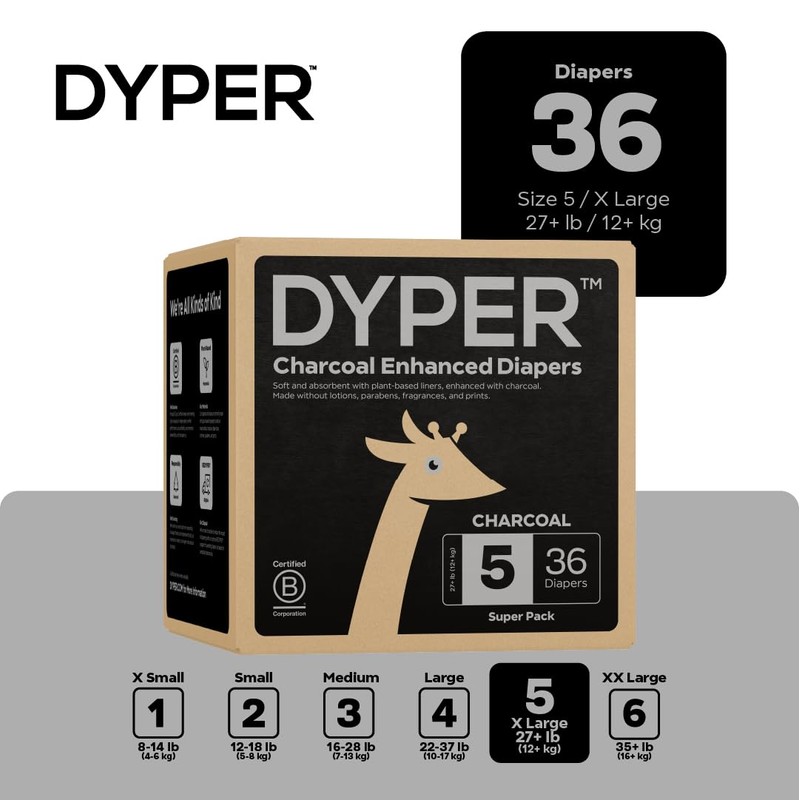 DYPER - Charcoal Enhanced Day & Overnight Disposable Baby Diapers