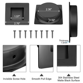 Malimali 2-3/4 Inch Recessed Finger Flush Pulls for Pocket Door Sliding Closet Door, Matte Black Stainless Steel Sliding Door Handle Square Barn Door Hardware (2 Pack)