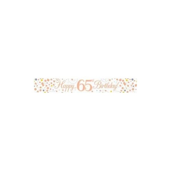 9ft Banner Sparkling Fizz 65th Birthday White & Rose Gold