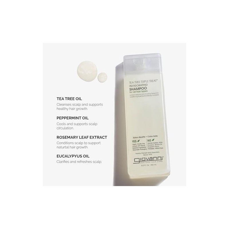 Giovanni Invigorating Tea Tree Shampoo - Triple Treat Strengthening, Conditioning,