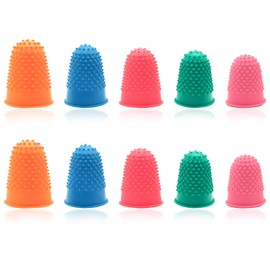 10Pcs Rubber Finger Thimble Set Finger Protectors Thimble for Hand Sewing Finger Cots for Paperwork Embroidery Crafts Reusable Finger Pads & Moisteners with Different Sizes and Colors