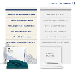 Mayfair Linen 100% Organic Cotton Sheets Queen Size - 4 PC Organic Cotton Queen Size Percale Weave Sheet Set, Soft, Cooling, Crisp & Breathable, 16" Deep Pocket Hotel Quality Bedding Set - Teal