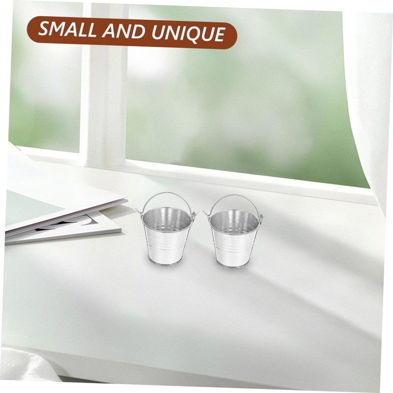 Mipcase 8Pcs Mini Tinplate Bucket Silver Flower Pot for Home