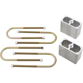 Speedway Motors Universal 4” Leaf Spring Lowering Block Kit, Fits Rear Axle on Top of Leaf Springs, Includes Extruded Aluminum Blocks, Zinc-Plated U-Bolts and Installation Hardware