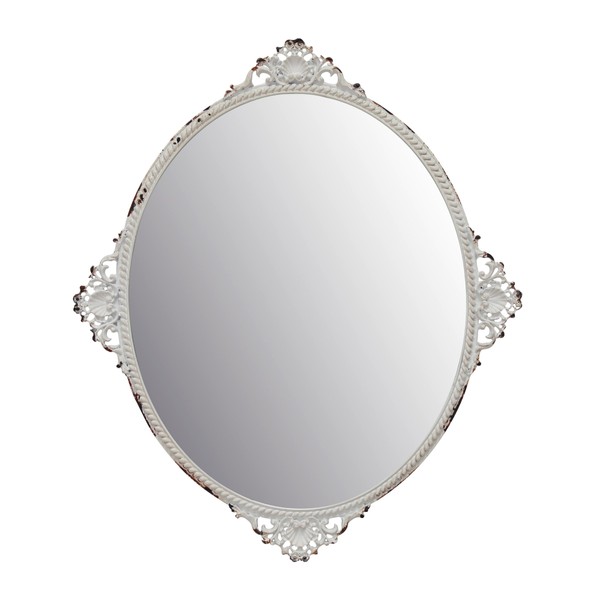 Stonebriar Decorative Oval Antique White Metal Wall Mirror, Vintage Home Décor for Living Room, Kitchen, Bedroom, or Hallway, French Country Decor, For Table Top or Wall Hanging Display