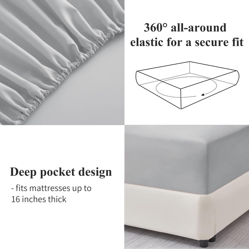 Aisbo Single Fitted Sheet Grey - Extra Deep Pocket Bed
