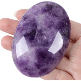 QINJIEJIE 2.4 Inch Amethyst Natural Gemstones Crystals Worry Stone Large Oval Crystal Stones Polished Reiki Stones Worry Stones Relieve Anxiety Yoga Meditation Decoration 1 Piece