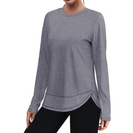 Sun Protection Clothing Women Workout Tops Gym Ropa Deportiva para Mujer‌ Yoga Columbia Fishing Shirts Tennis Lightweight Sweatshirt Thumbholes Grey XL