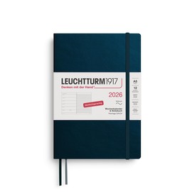 LEUCHTTURM1917 372499 Weekly Calendar & Notebook Medium (A5) 2026, 12 Months, Soft Cover, Deep Sea, German