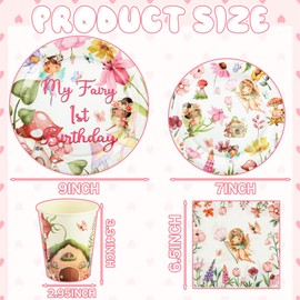 Yoande 200 Pcs My Fairy 1st Birthday Tableware Set Fairy Birthday Party Supplies Fairies Enchanted Themed Baby Shower Party Decorations Garden Flowers Paper Plates Cups Napkins for 50 Guests