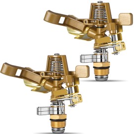 Ferraycle 2 Pieces 1/2 Inch Brass Impact Sprinkler Head with Nozzles Heavy Duty Adjustable 0-360 Degrees Impulse Sprinkler Head Lawn Watering for Yard Irrigation