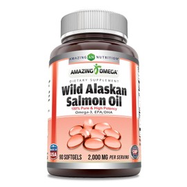 Amazing Nutrition- Amazing Omega Wild Alaskan Salmon Oil 2000mg Por Porcin Suplemento de Cpsulas Blandas (90)                                         