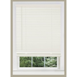 PowerSellerUSA 1" Slats Cordless Window Blinds, 64L x 26W Inches Solid Pattern Light Filtering Vinyl Indoor-Outside Ceiling Mount Mini Blind, Manual Cordless Rollup Window Privacy Blinds, Alabaster